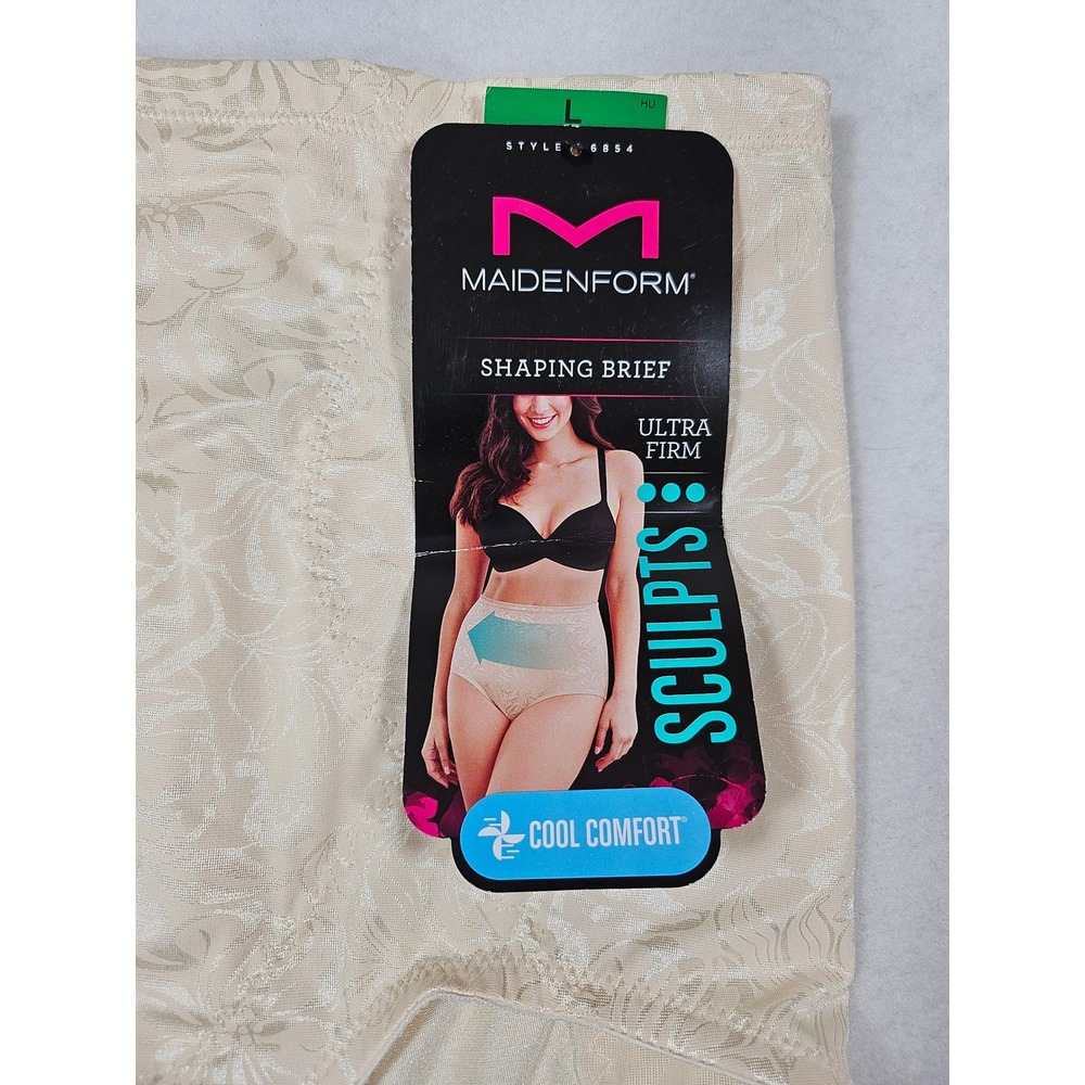 Maidenform Shaping Brief Ultra Firm Sculpting Floral Jacquard Beige Large NWT - Picture 3 of 6